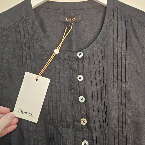 Quince 100% European Linen Swing Dress Black Large NWT Minimalist Quiet Luxury - Picture 5 of 9